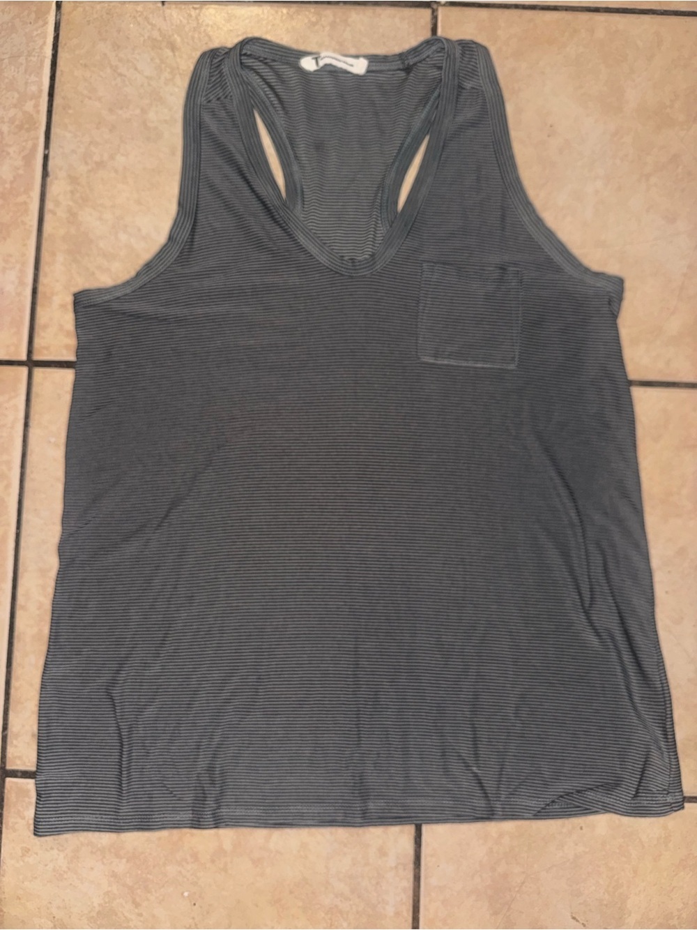 Alexander Wang Gray Micro-Striped Racerback Tank - Picture 2 of 9